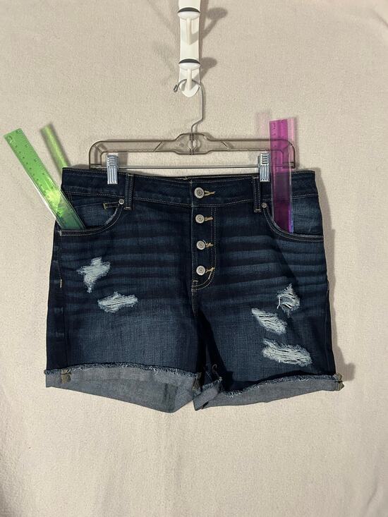 Maurice Pants - Maurices High Rise Button Fly Distressed Denim Shorts Dark Wash Women's